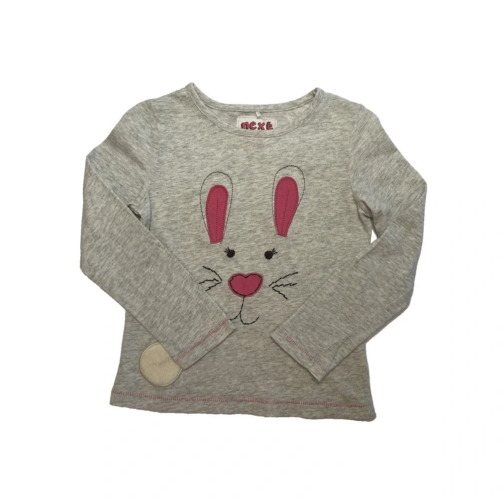 Next Kids Grey Long Sleeve Applique Bunny Face Fuzzy Tail‎ T Shirt Top 3-4 Years